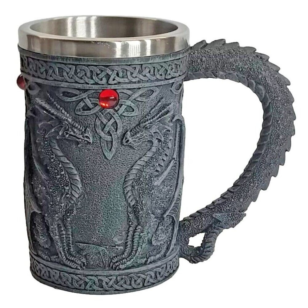 Medieval Dragon Goblet Stainless Steel Resin 3D Beer Tankard Coffee Cup Wine